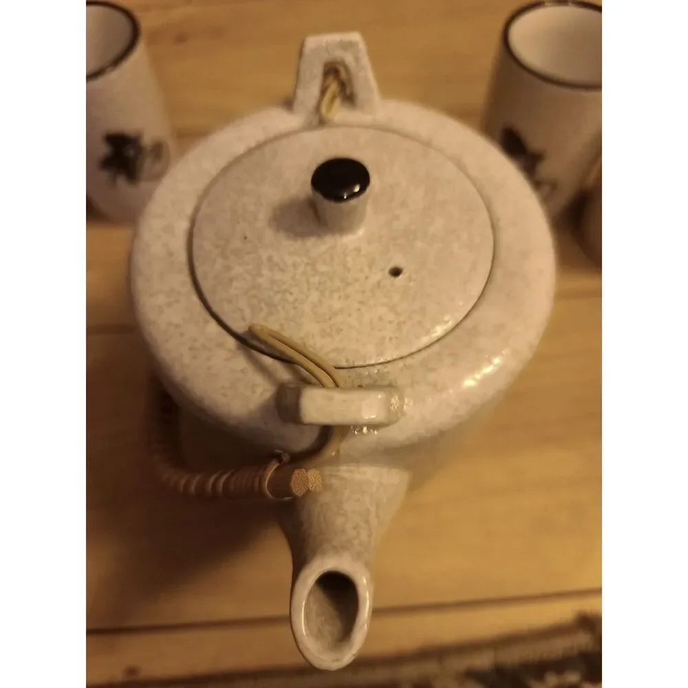 OMC Otagiri Mercantile Stoneware Japanese Rattan Handled Tea‎ Pot with 6 Cups